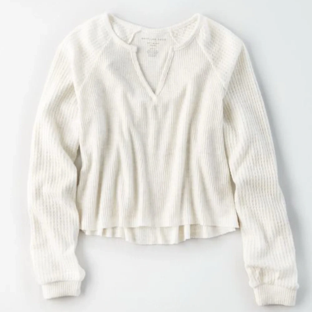 AE Soft & Sexy Plush Cream Waffle Sweater - Picture 1 of 8